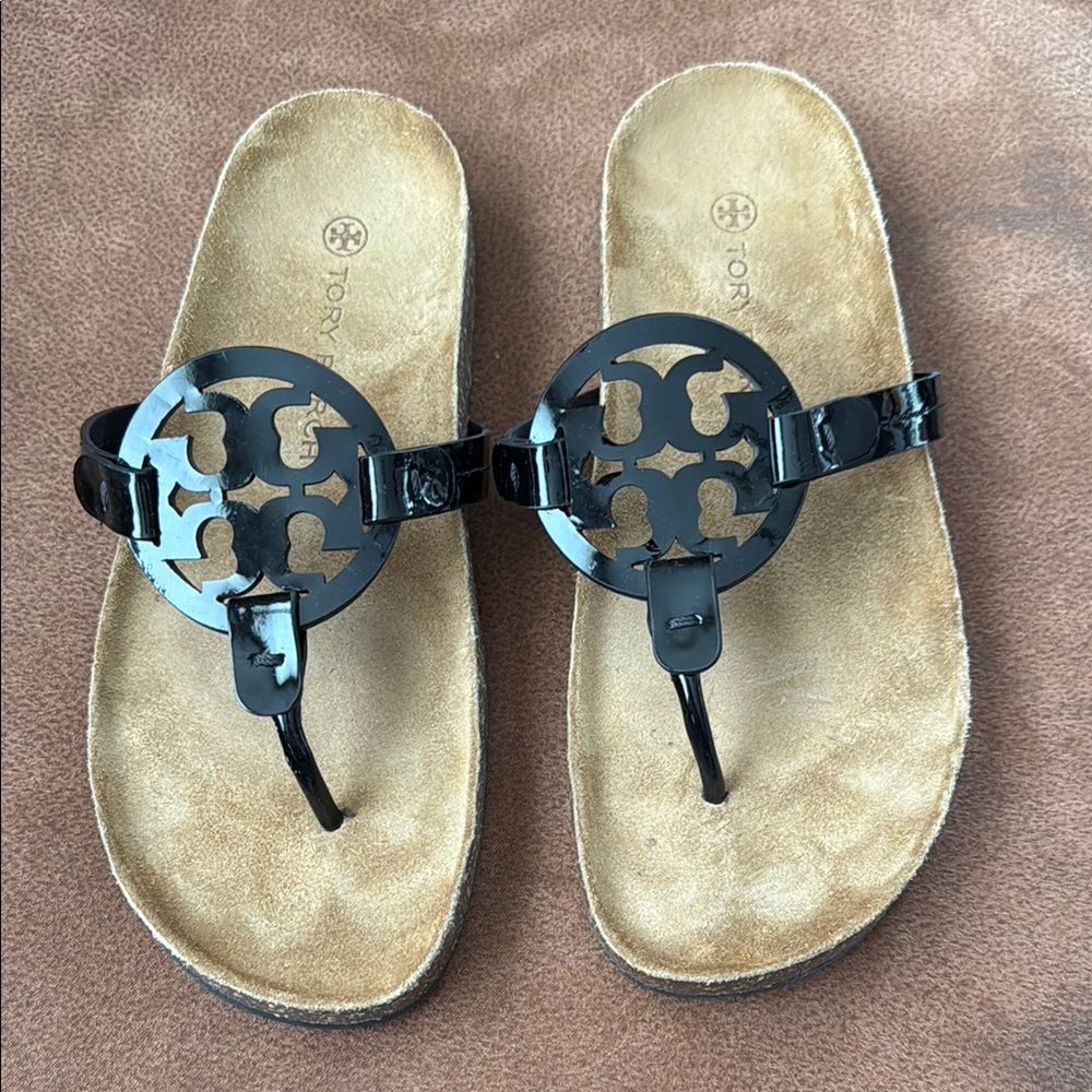 Tory Burch Miller Cloud Black Patent Leather Sandals
